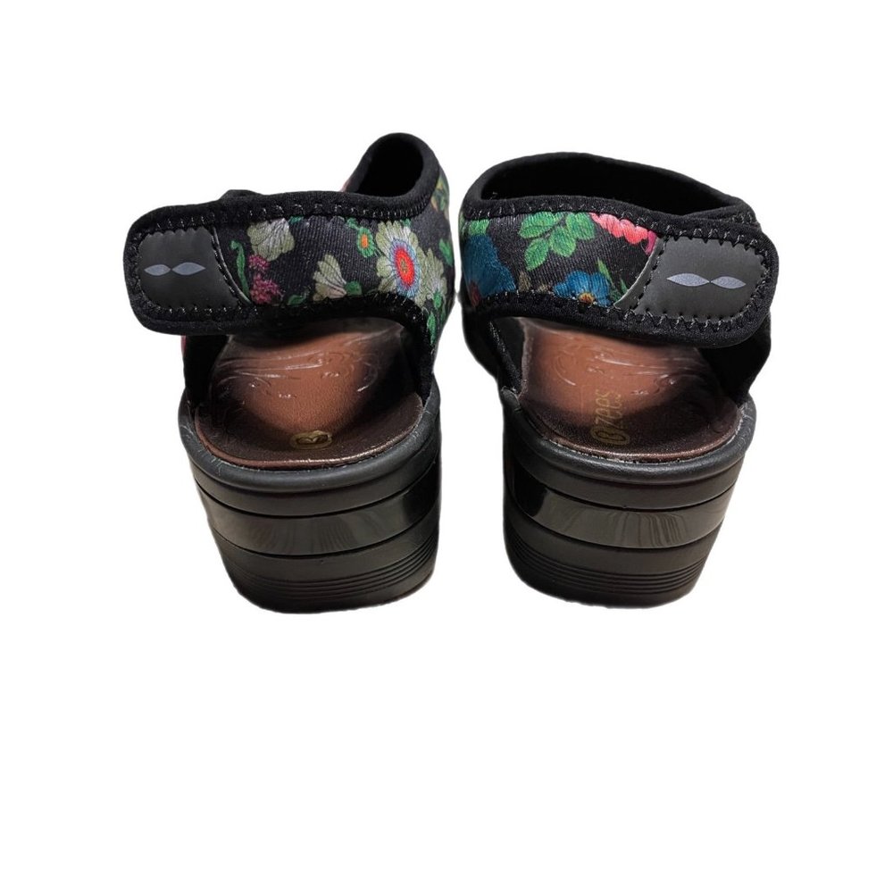 Bzees Sandals Women's 9W Black Pink Floral Dream Wedge Open Toe Lightweight Shoe - Picture 4 of 7